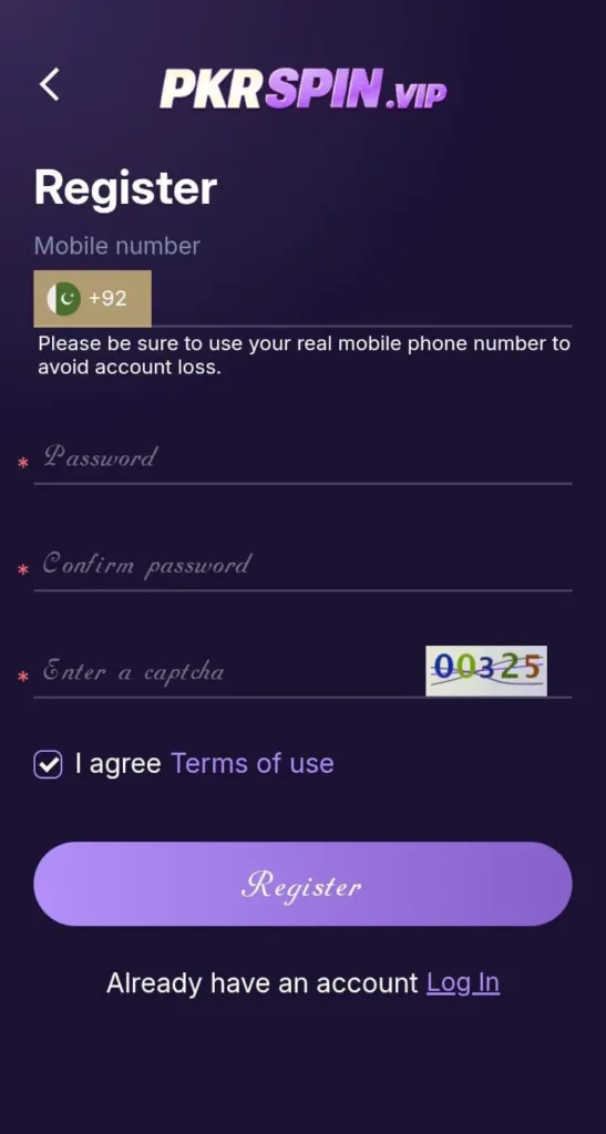 PKRSpin Login & Register